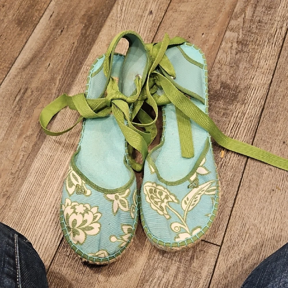 Roxy Green and Blue Floral Espadrilles